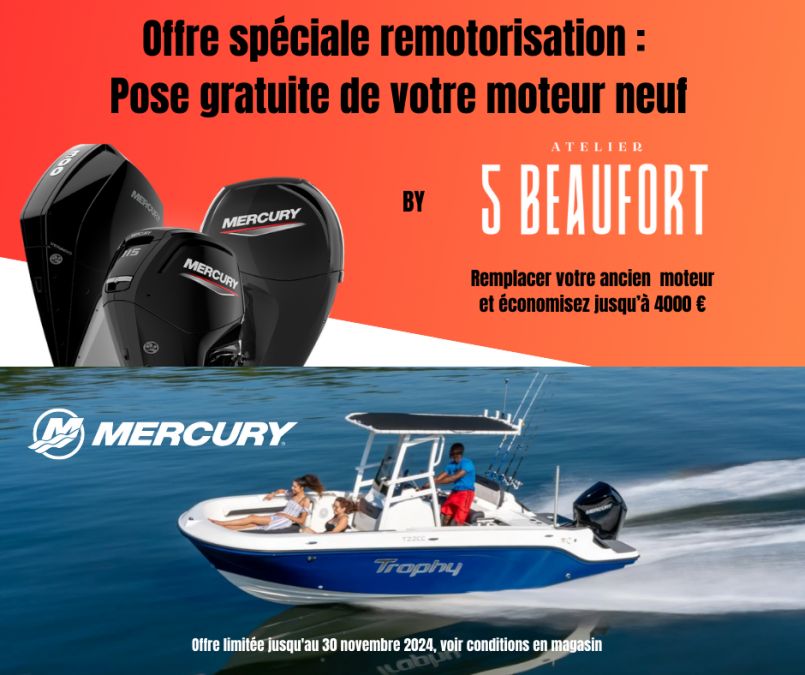  Offre spéciale remotorisation - Pose offerte de votre moteur Mercury neuf !