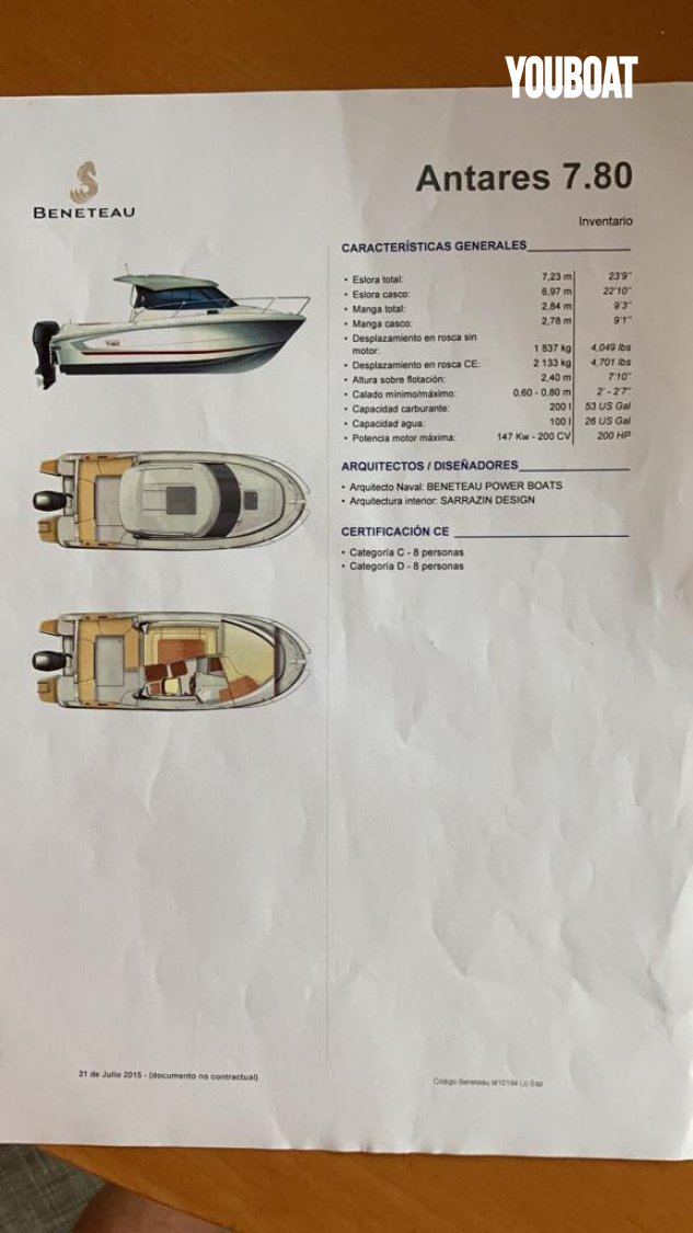 Beneteau Antares 7.80 - 200cv Suzuki - 7.23m - 2016 - 75.000 €
