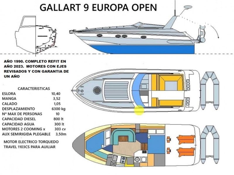 Gallart 9 Europa - 2x300Motor gücü(hp) REFIT COMPLT 2023 Cummins (Diz.) - 10.4m - 1990 - 2.084.586 ₺