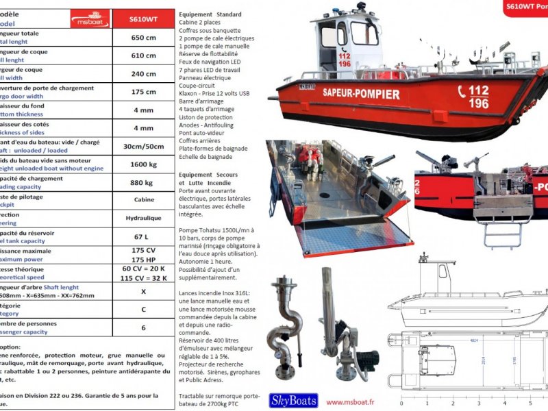 Ms Boat S 610 WT Pompier - Intervention - Secours - 115ch SEAPRO Mercury (Ess.) - 6.1m - 2022 - 94.000 €